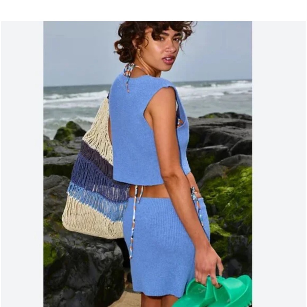 Free People Beach Marsha Blue Knit Crop Top and Skirt Set - Size S - Picture 3 of 5